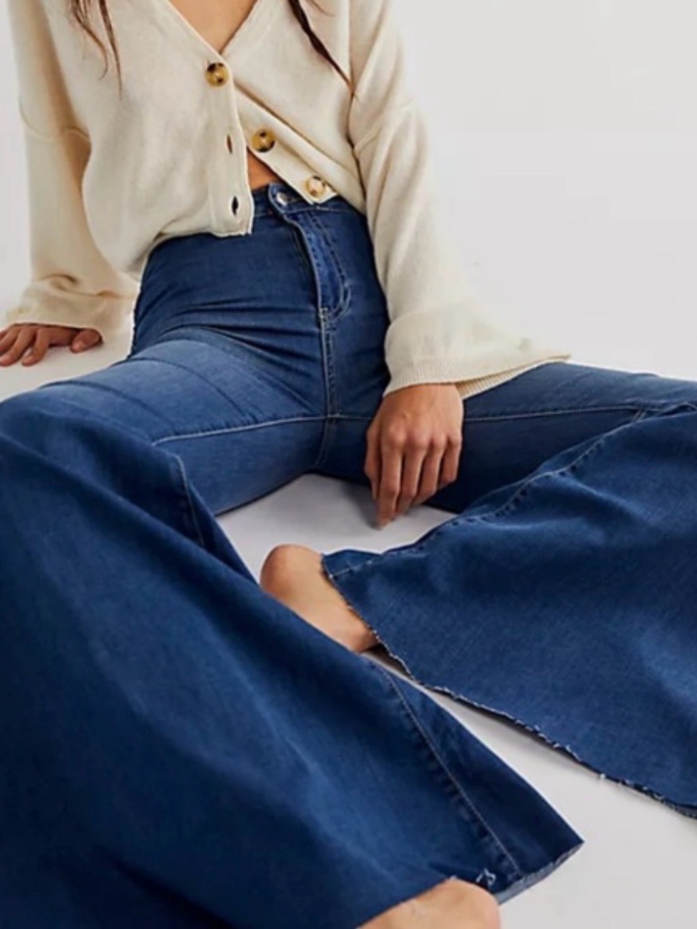 Free People High-Rise Wide Leg Jeans in Deep Blue Denim